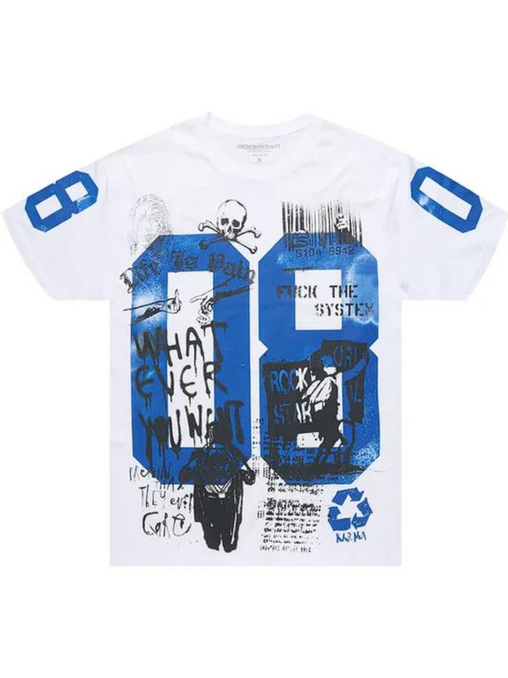 ROCKSTAR ORIGINAL Men's Grill 3.0 White/Blue Oversized Graphic T-Shirt Size M